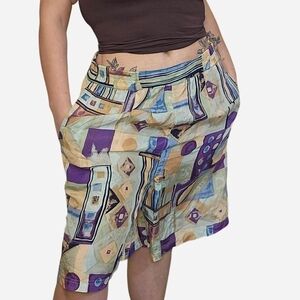 Vintage SILK Multicolor Patterned Women Shorts